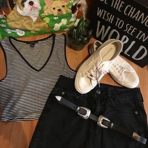 Black denim cutoff skirt American Eagle